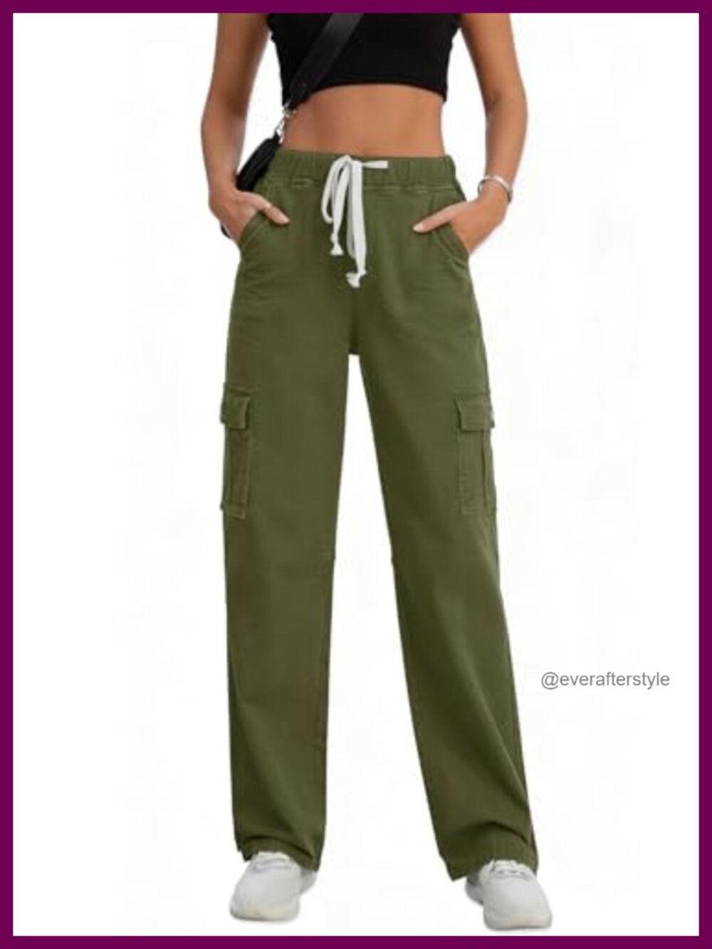 Rasutina Women's High Waisted Cargo Pants Cotton Stretch Drawstring